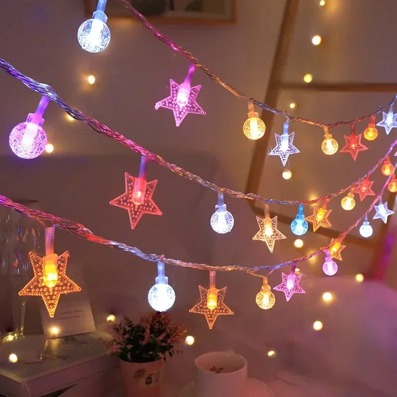 หลากสี LED Star Ball String ไฟแบตเตอรี่กันน้ํา Fairy โคมไฟกลางแจ้งสําหรับ Garden Tree Party งานแต่งงานตกแต่ง