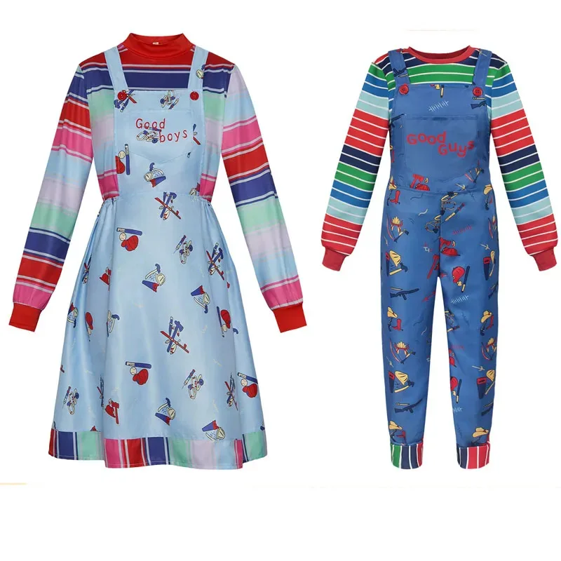 كاندي 2025الهالوين الكبار الاطفال مكتنزة تأثيري حلي ارتداءها الحمالات فستان مخطط قميص و بذلة الرجال دمية وزرة Fe #2