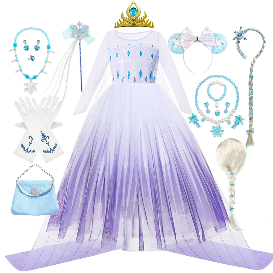 

Children Snow Queen Dress Kids Party Flower Elsa Costume Girls Princess Wedding Clothes Christmas White Sequin Clothing