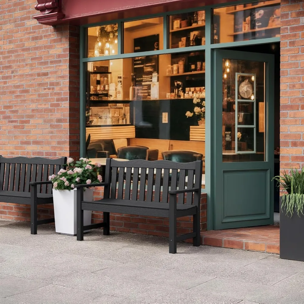 مقعد خارجي متين لشخصين، مادة هيب إس مقاومة للطقس، يدعم ما يصل إلى 800 رطل، أثاث حديقة غير قابل للتعفير #2