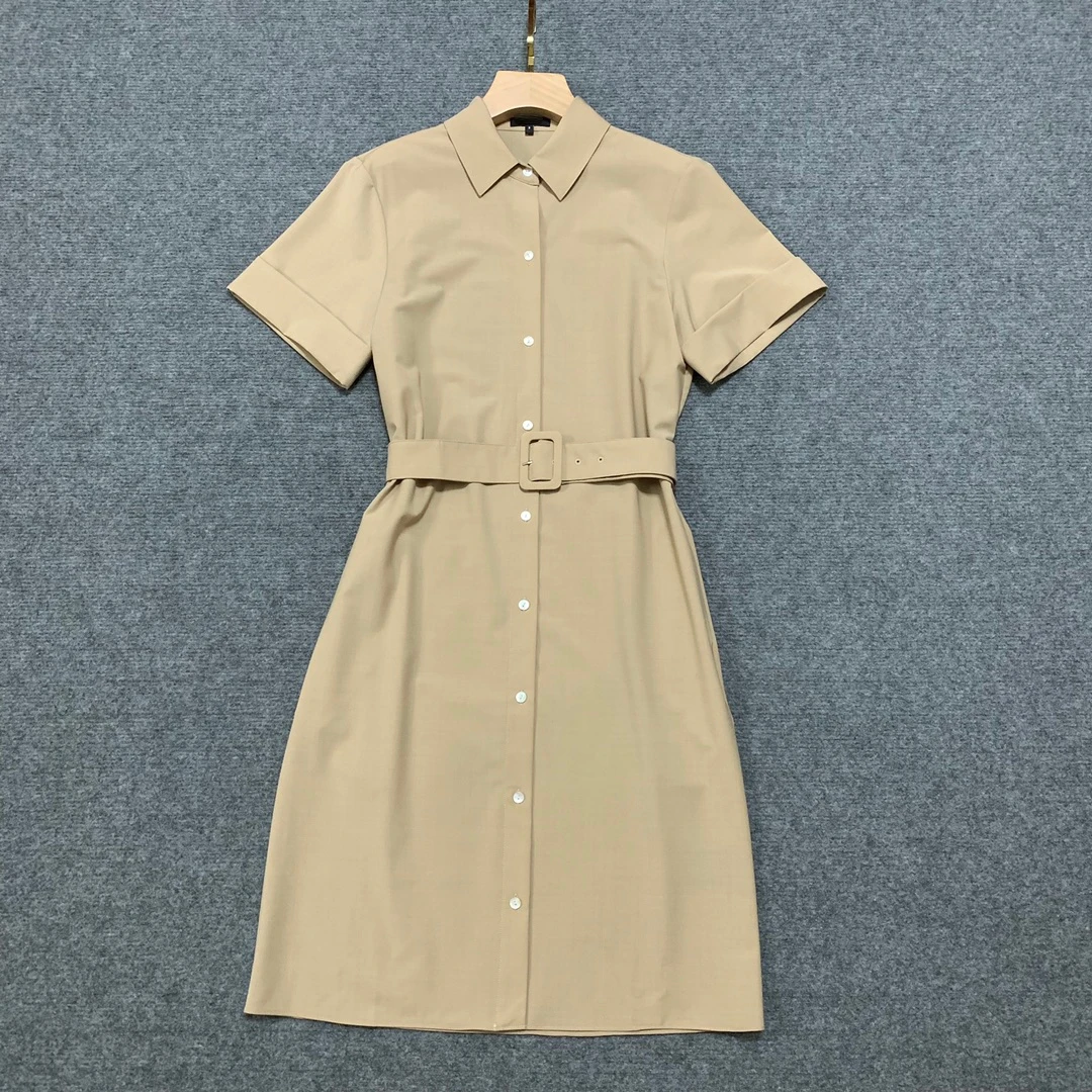 

2023 High Quality Classic Modern Lady Fashion Turn Down Collar Belted Single Breasted A-line Women Dress