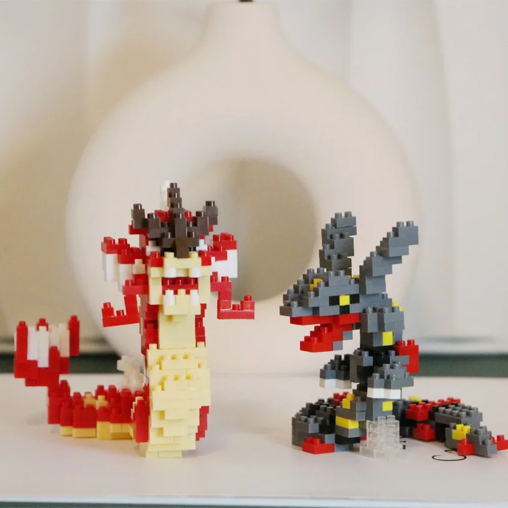 Pokemon Micro Building Blocks Red Gyarados Rayquaza Mini Brick Model DIY 3D Figures Toys For Kids Christmas Gift