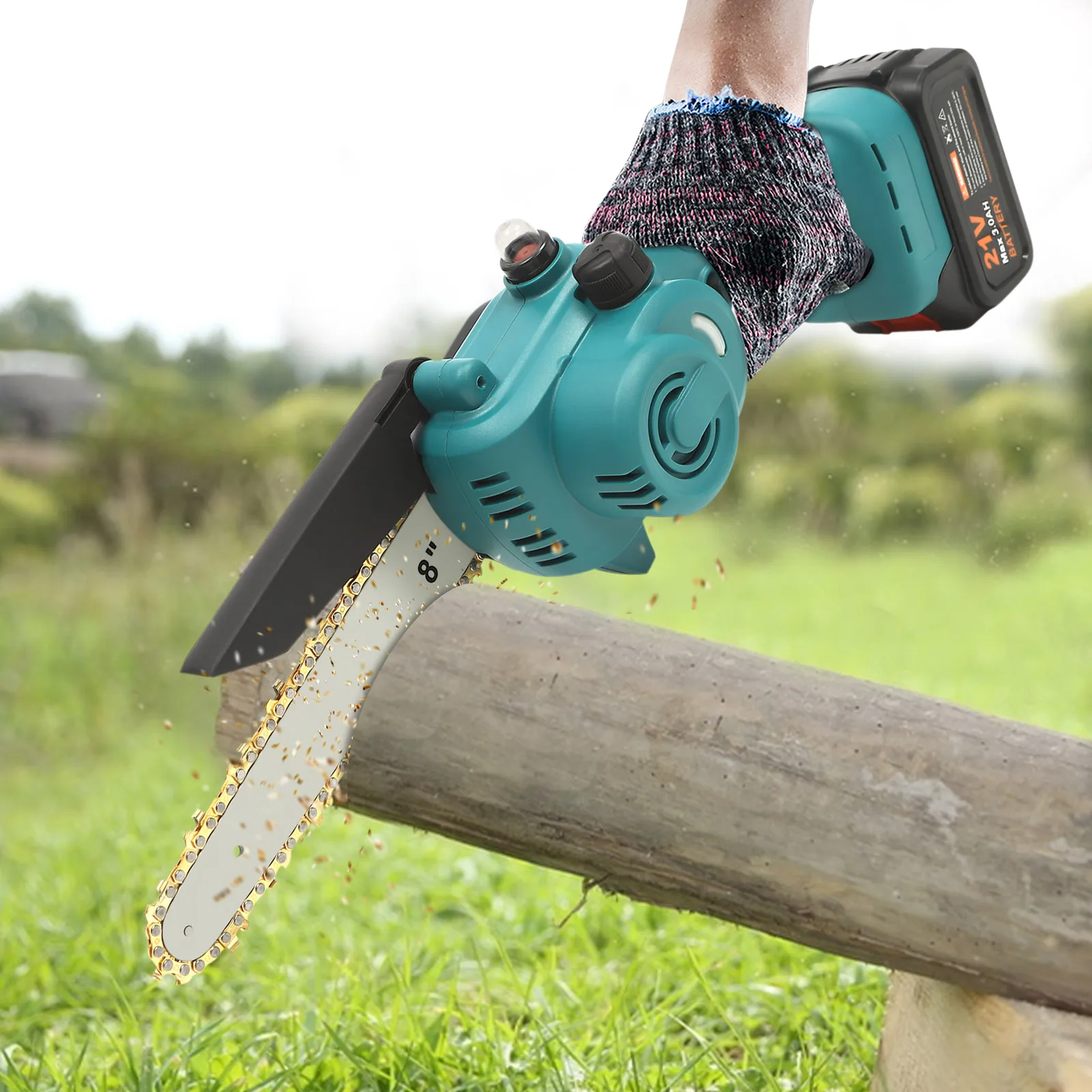 

8In Mini Portable Cordless Chainsaw Brushless Batteries and Oiler Chain Handheld Electric Cutting Tool for Tree Branch Pruning