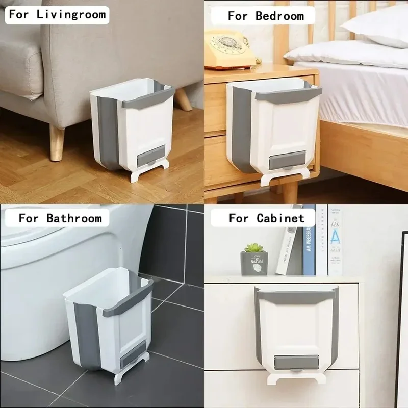 Wall Mounted Slim Collapsible Trash Can 10L Plastic Hanging Waste Bin Trash Bag Holder For Kitchen Bathroom Indoor Use