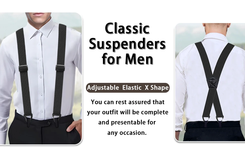 Hidden Suspenders for Men 1.6" Wide Elastic Adjustable Work Suspenders Heavy Duty with 4 Snap Loop X-back Braces for Trousers