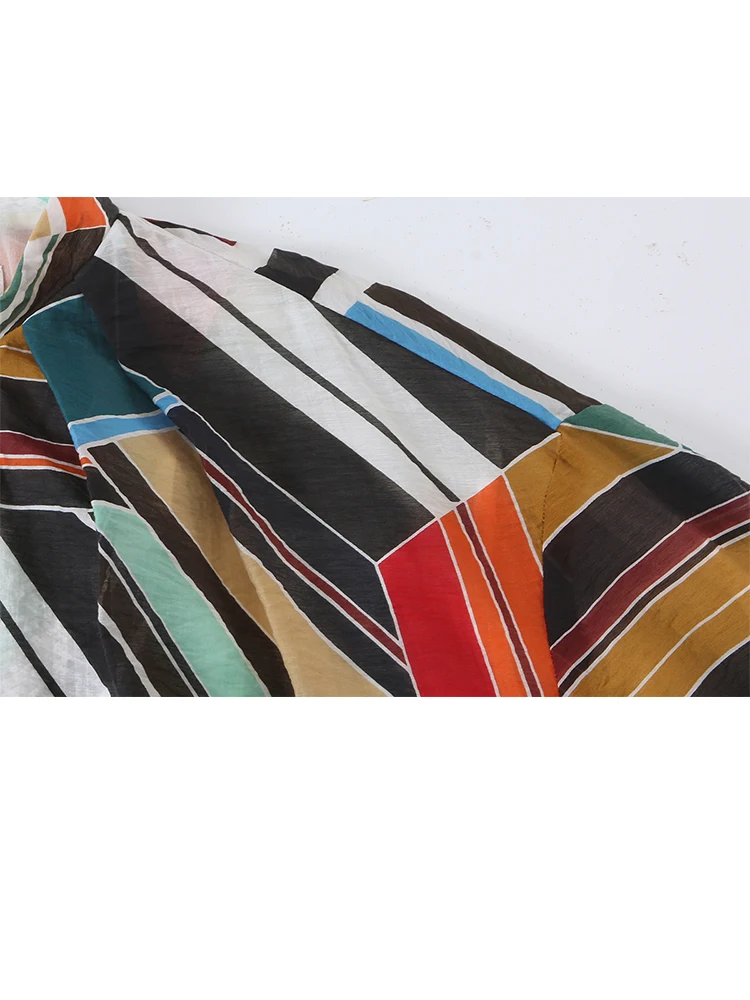 Casual Women Geometric Print Bomber Jacket Asymmetric Midi Skirt Set 2026 Spring Autumn Female Colorful Stripe 2-Piece Outfit view 4