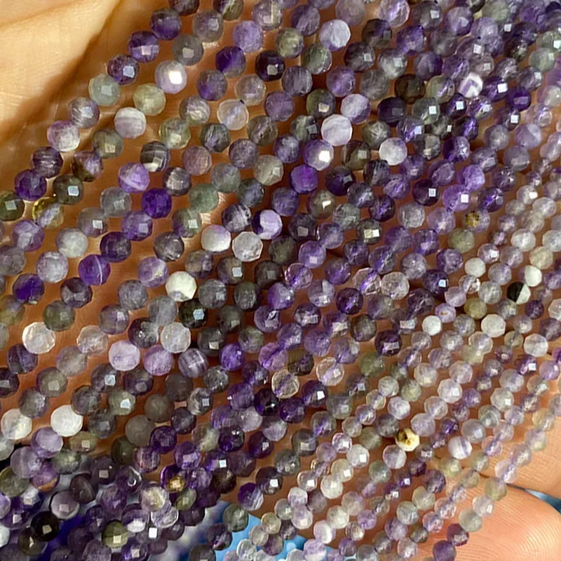 2 3 4MM Faceted Stone Beads Natural Apatite Agate Jade Amethyst Tourmaline Round Spacer Beads for Jewelry Making Diy Bracelet