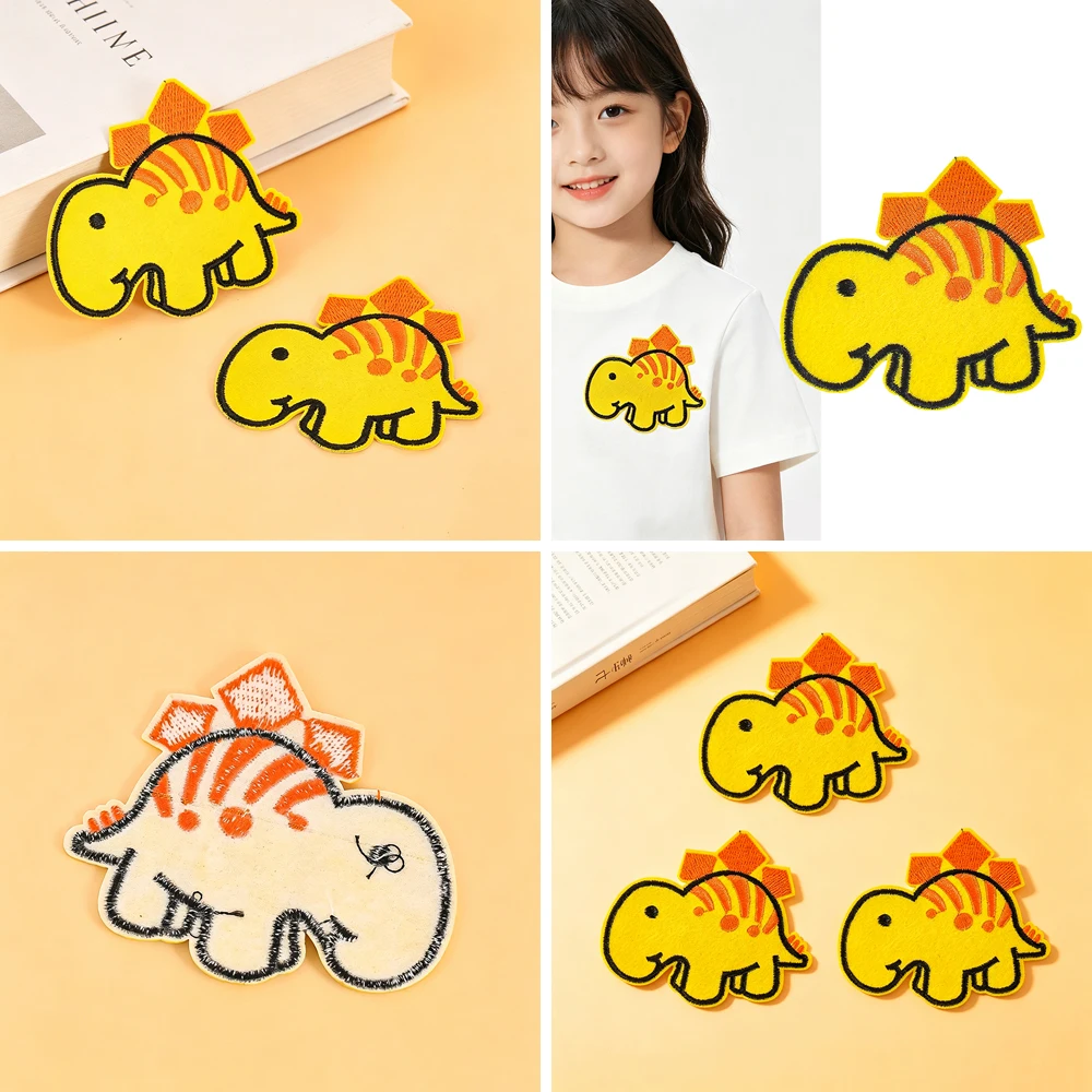 Cartoon Gelber Dinosaurier Aufbügelbarer Bestickter Aufnäher Niedliches Tier Aufnähbare Applikation für Kinderkleidung Rucksack DIY Deko Bastelgeschenk – Detail 1