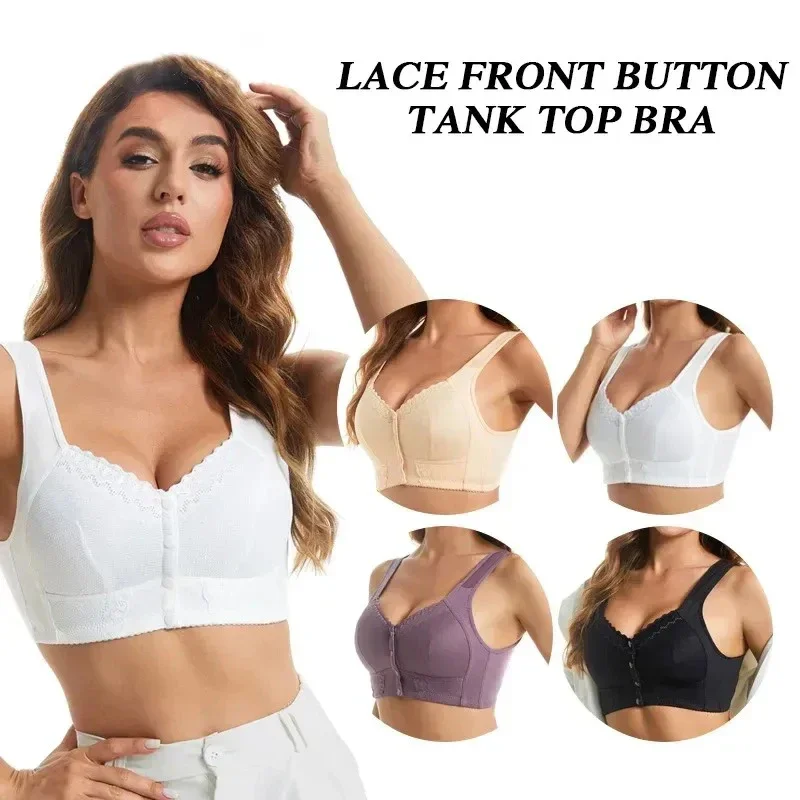 New Front Closure Bra Women Fitness Vest Bras Breathable Mom Back Underwear Large Size Sleep Bra Anti-sagging Gathered Underwear