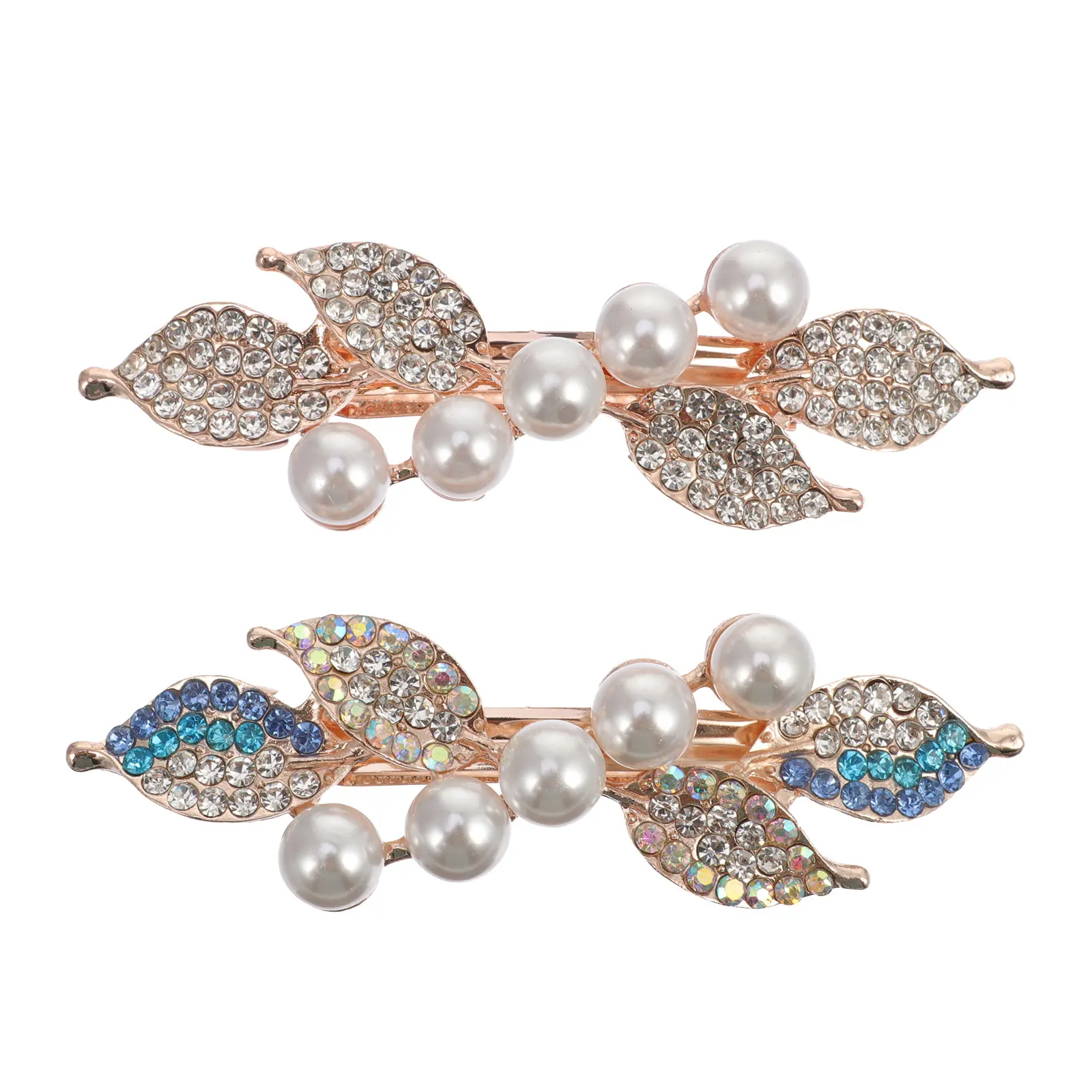 

2 Pcs Hairpin Pearl Rhinestone Clips Elegant Rhinestone Hair Clips Alloy Ponytail Barrettes Hair Accessories For Wedding Party