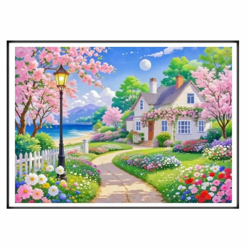 

9ct 65x80cm Садовый дом Вышивка DIY Китайский стиль Печатный набор Вышивка крестиком Набор для рукоделия Домашний декор Поделки с иглами