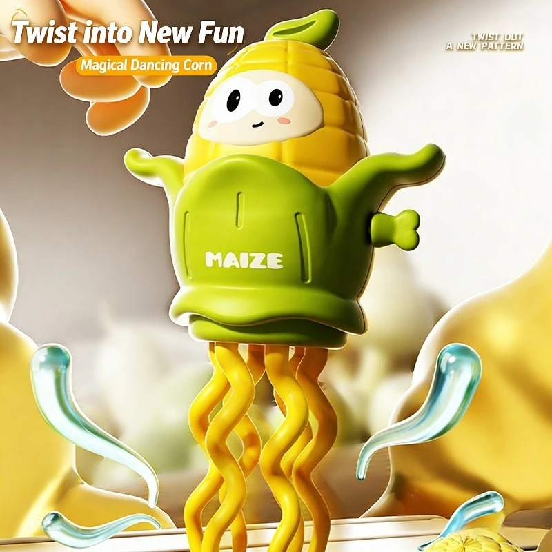 Baby Dancing Corn Toy, Winding and Twisting Toy, Corn Fun and Creative Game with Wheels, Movable Puzzle Early Education Toy