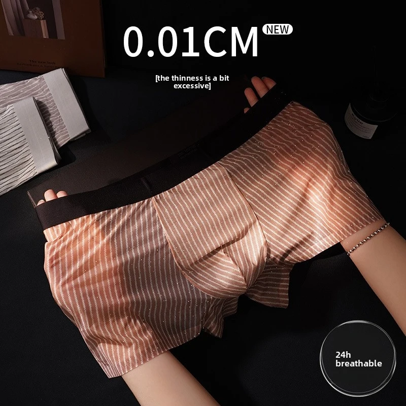 

Мужские трусы-боксеры больших размеров из ледяного шелка в полоску, антибактериальные, охлаждающие, дышащие, ультрамягкие, с высокой эластичностью