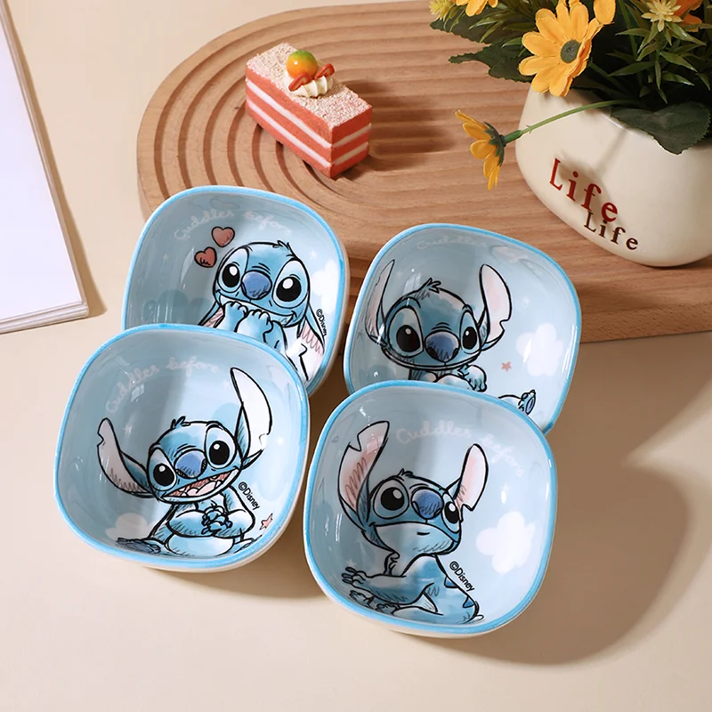 

Disney Stitch Exquisite Snack Plate Animation Peripheral Cute Stitch Household 4-inch Bowl Cartoon Square Ceramic Plate Gift