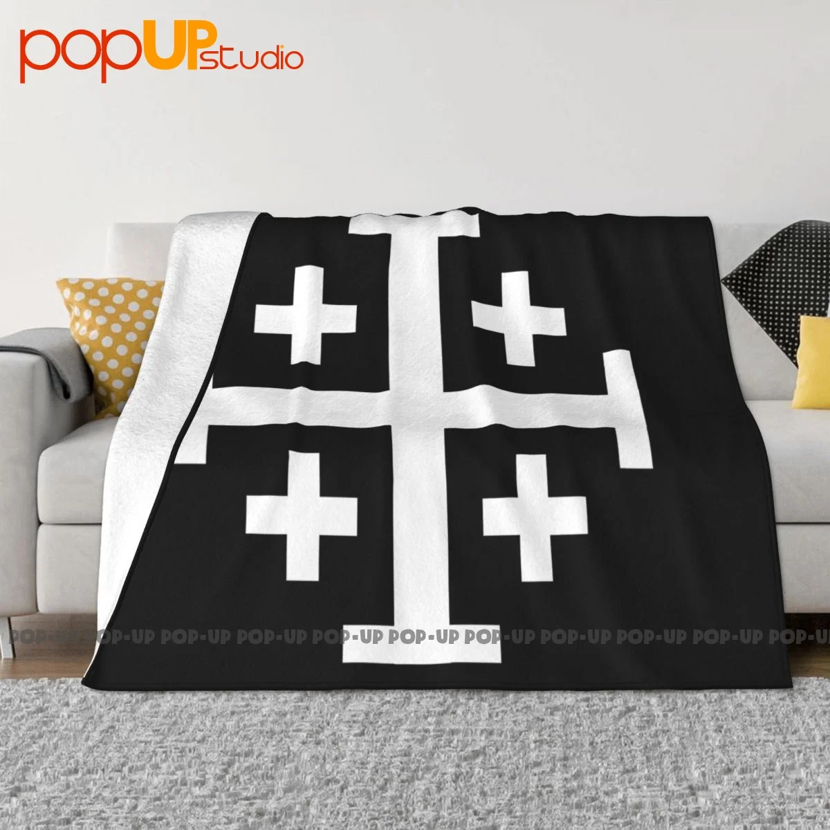 Knights Templar Catholic Cross Jerusalem Religion Blanket Thick High-Grade Faux Fur Throw