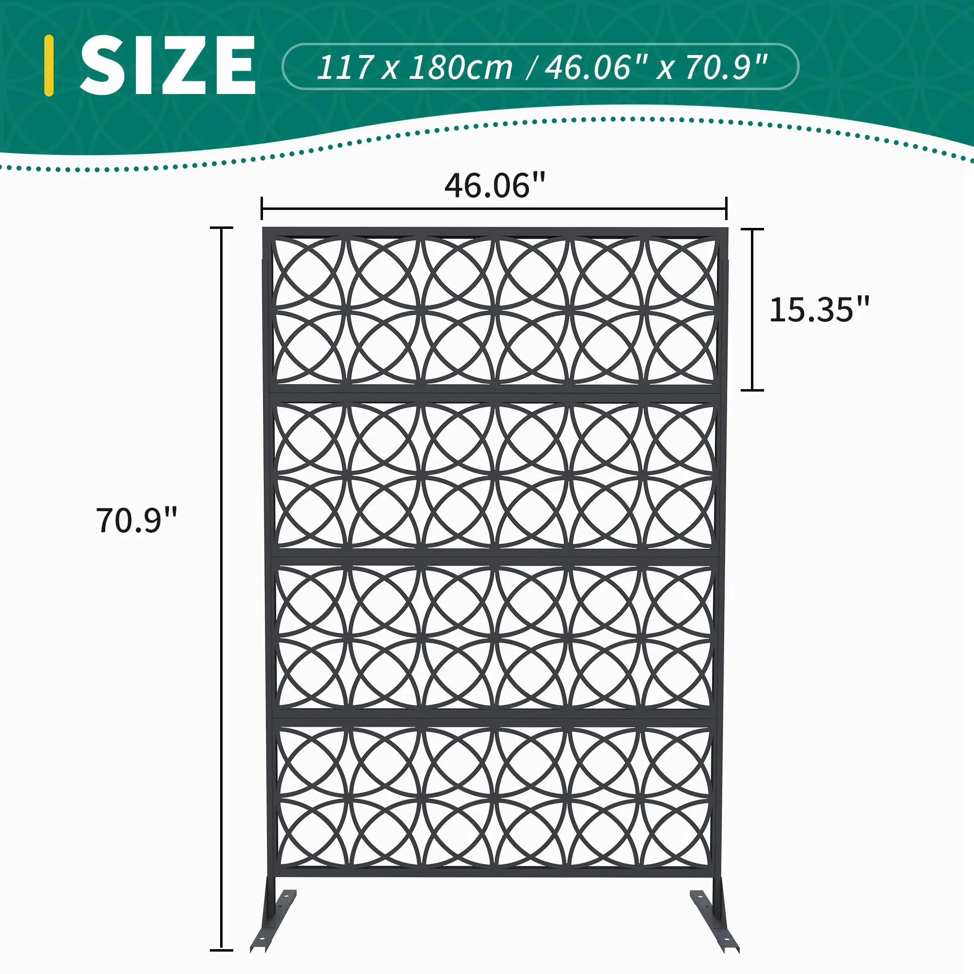 46x71 Metal Privacy Screen Outdoor Decorative Divider Freestanding Panel With Stand For Patio Balcony Garden Deck Indoor view 3