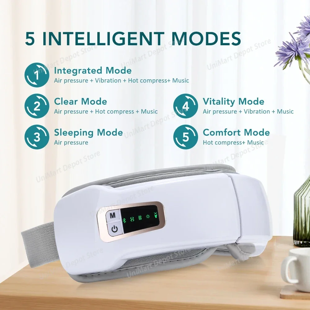 Smart Heating Eye Massager Cordless Hot Compress Vibration Massage Glasses Foldable Bluetooth Music eye Care Relieve Fatigue