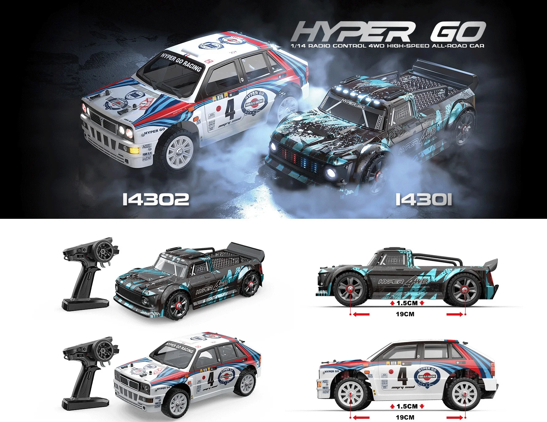 Remote control Car MJX Hyper Go 1:14 2.4G 4WD electric brushed high speed off-road Monster Truck for children