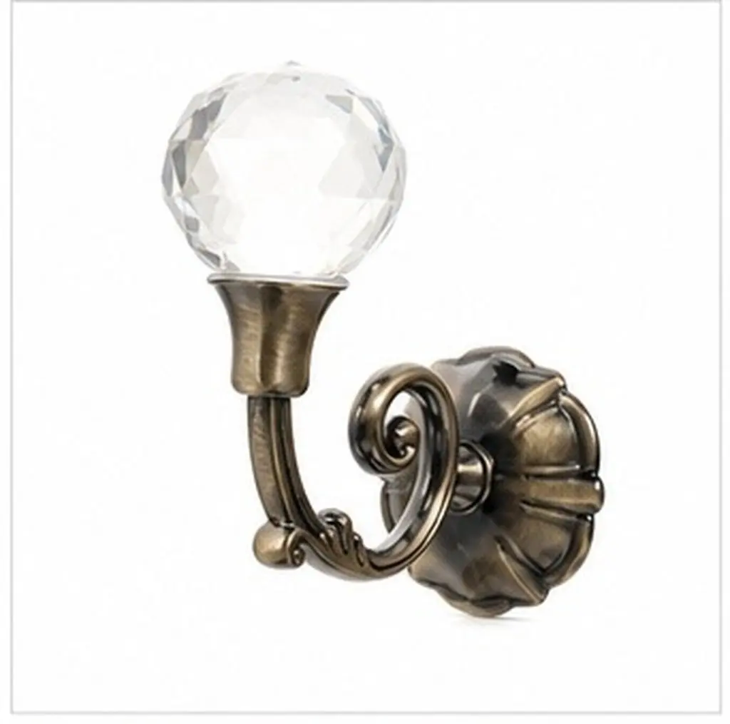 Vintage Drapery Hooks with Crystal Balls Pair Brass Finish for Curtains Clothes Hats Traditional Modern Room Decor