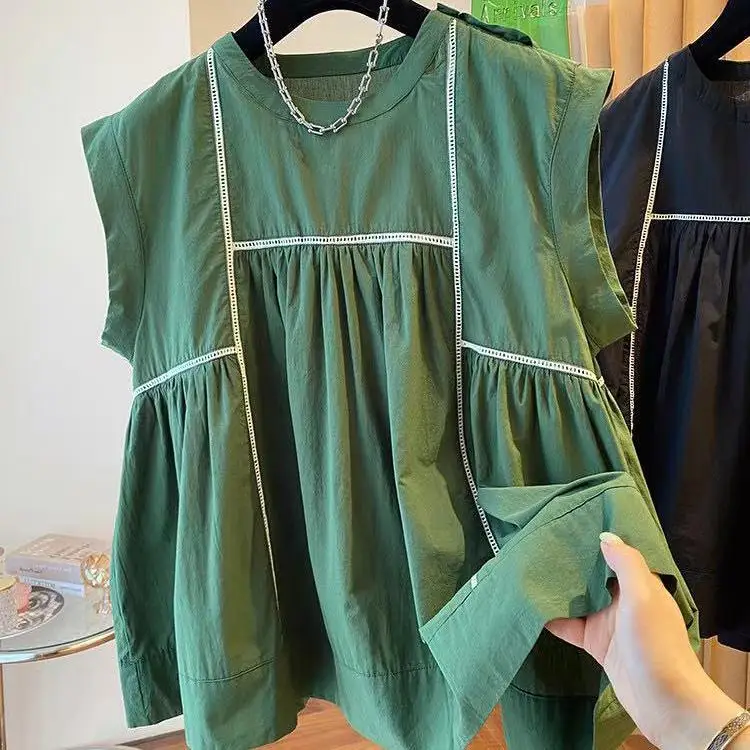 

Толстый мм, очень большой размер, 300 кг, темпераментная рубашка в стиле ретро, женская летняя свободная рубашка без рукавов из хлопка и линии топа