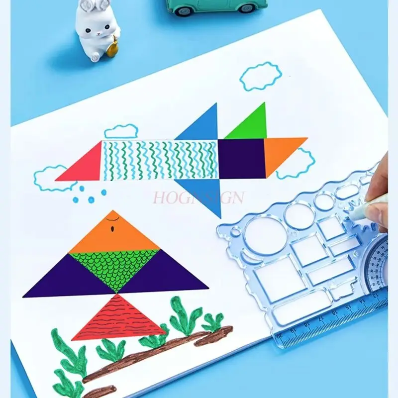 

7 шт./компл. линейка Wanhua, детская многофункциональная линейка для рисования, специальная линейка с полыми волнами для учащихся начальной школы, рукописная