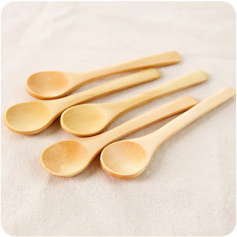 200Pcs/Lot 13x3cm Japanese Style Wood Spoons Tablespoon Seasoning Spoon Pudding Honey Coffee Spoon Tableware Home Kitchen Tools