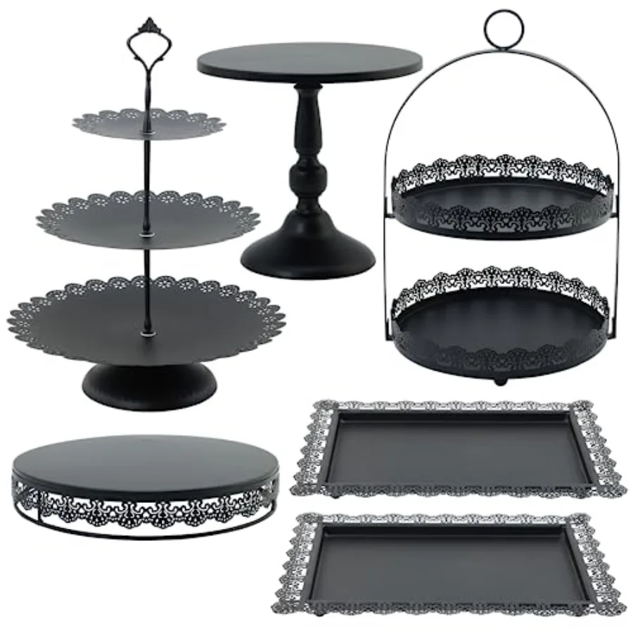 

Набор из 6 черных подставок для торта QENUIITEA: многоярусная подставка для кексов, десертных тарелок, сервировочный поднос, декоративная этажерка