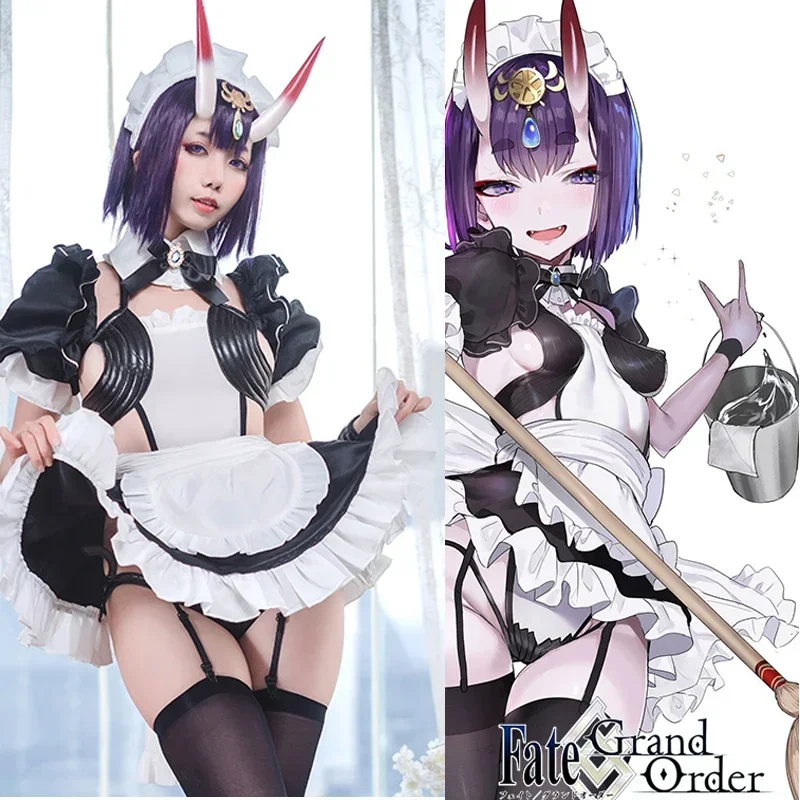 

Cosplay fate Grand order FGO Shuten douji maid dress lovely uniform cosplay costume Halloween cos sexy dress suit