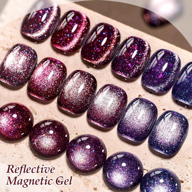 9pcs Reflective Glitter Cat Magnetic Gel Nail Polish Set Wine Red Glitter Semi Permanent Soak Off UV Gel Varnish Nail Supplies