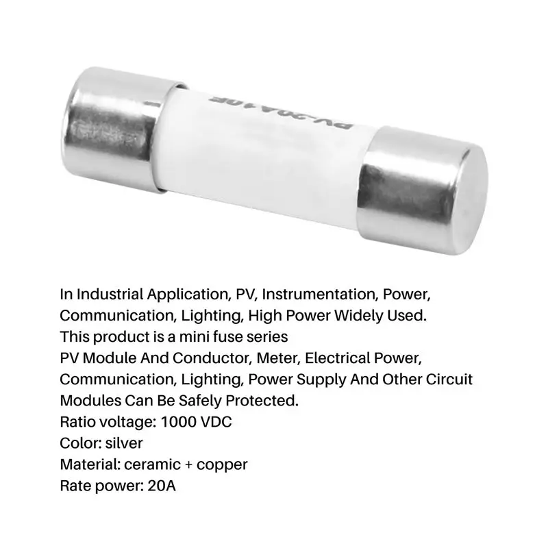 B50C 10 Pcs 1000 VDC Fuse Solar PV Explosion-Proof Fuse Silver