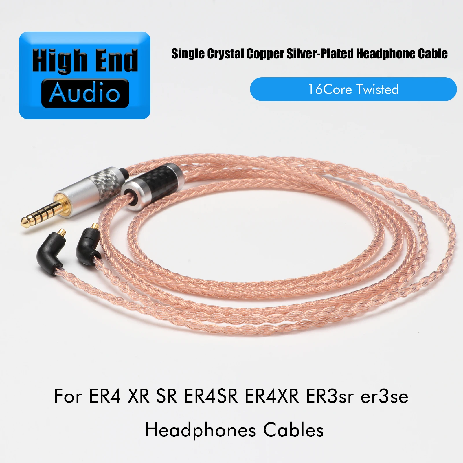 

Preffair 3.5mm Right angled stereo Plug 16 Core Silver Plated OCC Earphone Cable For ER4 XR SR ER4SR ER4XR ER3sr er3se