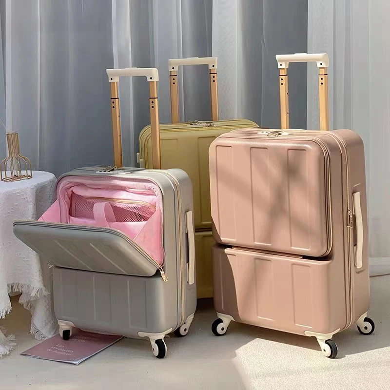 24-Inch Luggage Luggage Universal Wheel Pc Password Trolley Case Women's Ultra-Light USB Charging Front Fastening Boarding Bag