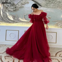 Bafftafe A Line Soft Tulle Formal Prom Dresses For Women Long Sleeve Ruffles Straps Customized Evening Gowns Wedding Party Dress