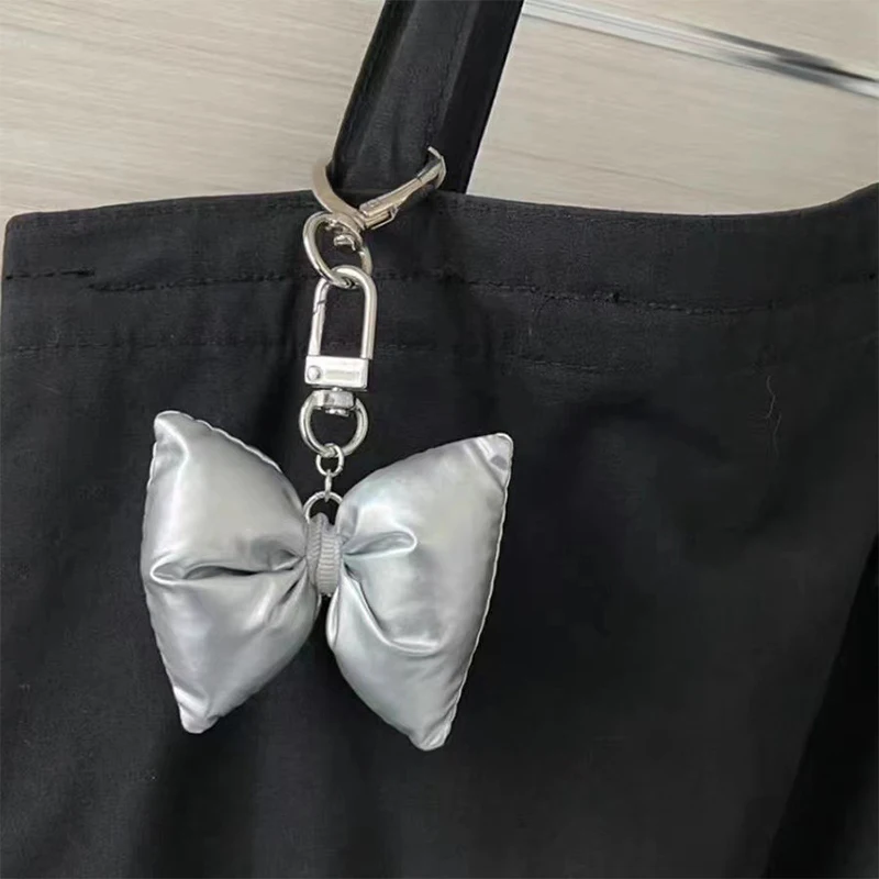 1PCS 3D Filled Cotton Bowknot Heart Keychain Y2K Keyring Phone Chain Fashion Jewelry Accessories Sweet Cool Girls Bag Pendant