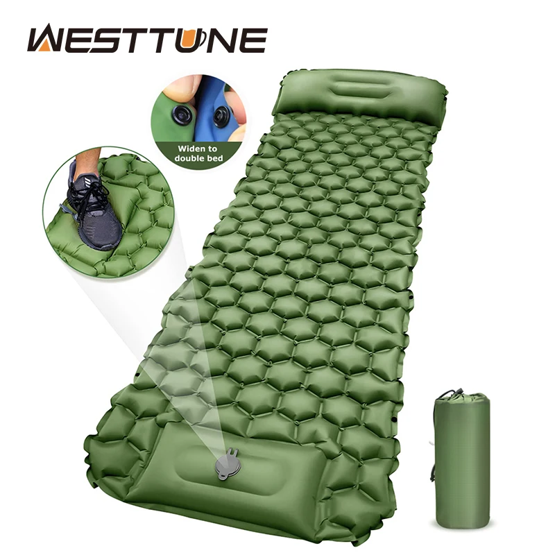 Westtune Camping Inflatable Mat with Pillow & Pump Splicing Inflatable Mattress Outdoor Sleeping Pad Travel Air Mat for Hiking