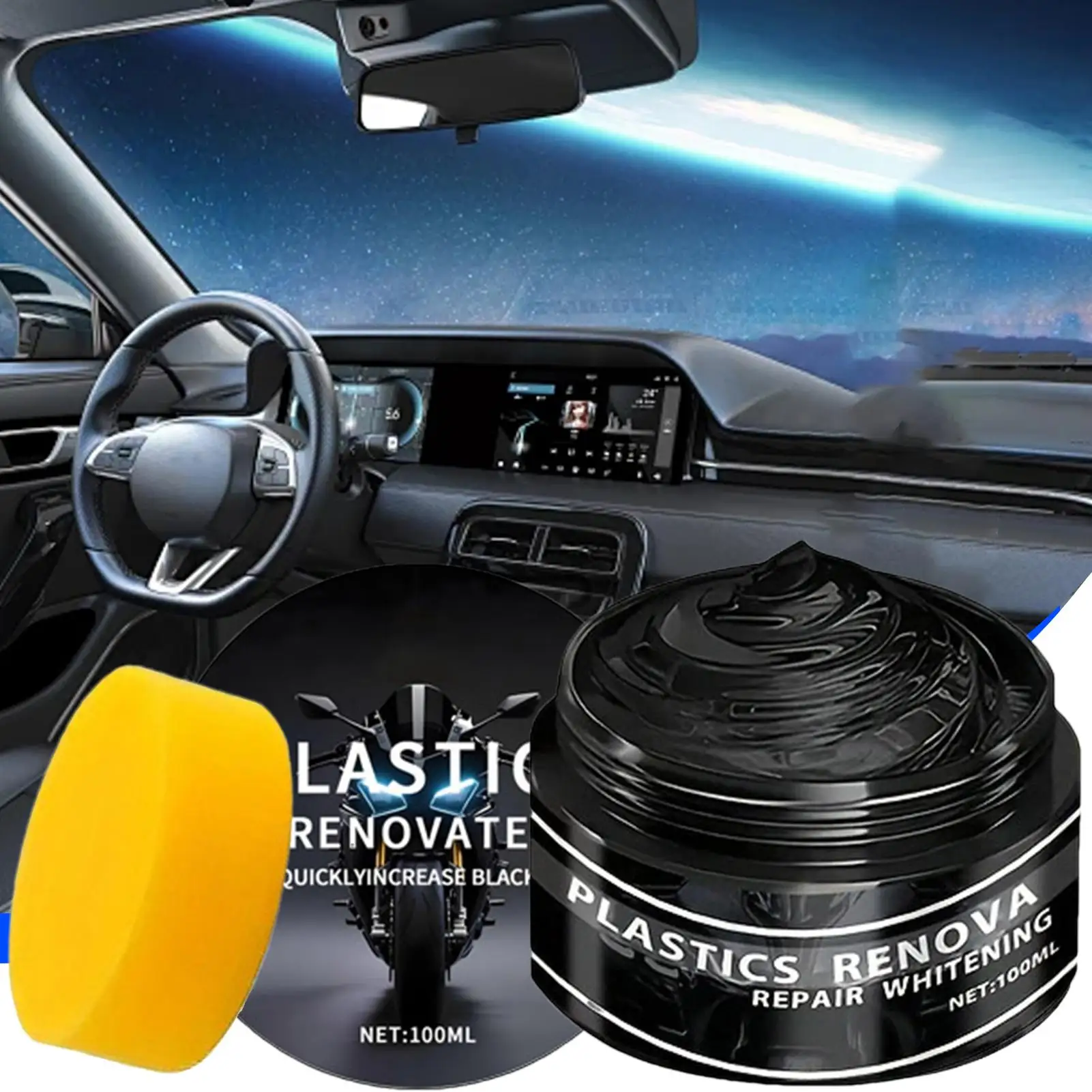 Black Car Interior Trim Restorer 100ml UV Protectant High Gloss Dash Cleaner for Plastic Rubber Upholstery Boat Detailing