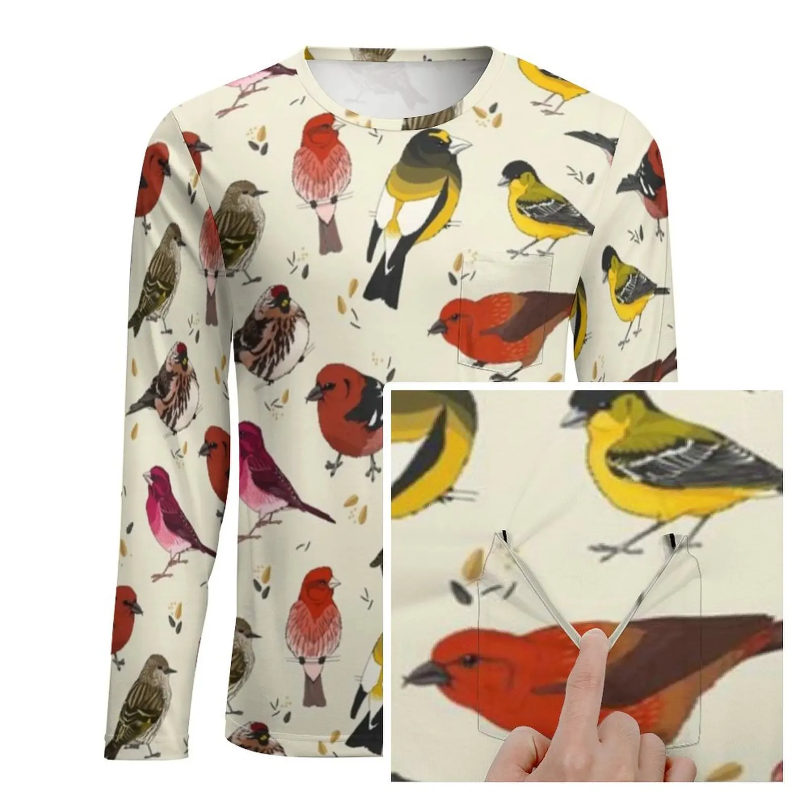 Colorful Birds Print T-Shirt Daily North American Finches Essential T Shirts Mens Hip Hop Graphic Tshirt Large Size 4XL 5XL