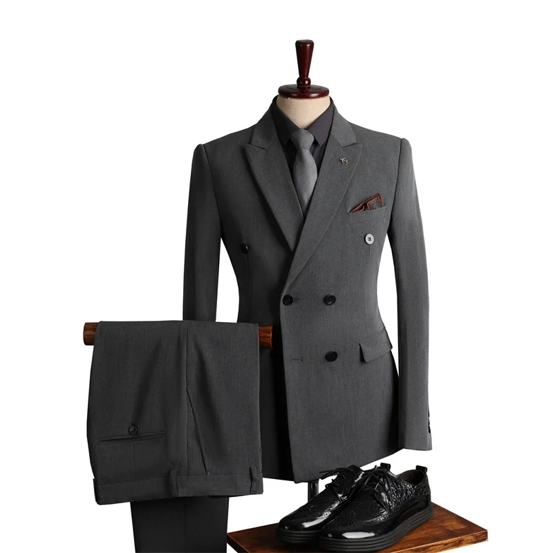 ZH38 Men's Double-breasted Suit Men's Formal Business Casual Fashion Slim Banquet Wedding Suit