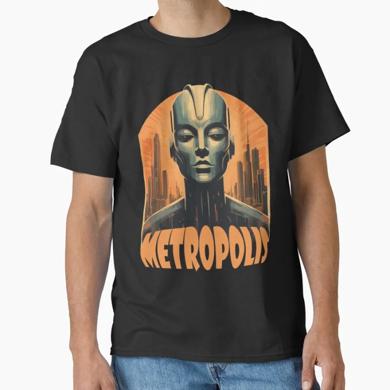 

Retro sci fi Metropolis Fritz Lang Movie germany cinema Short-sleeve crewneck T-shirt large size Adult Tops S-6xl