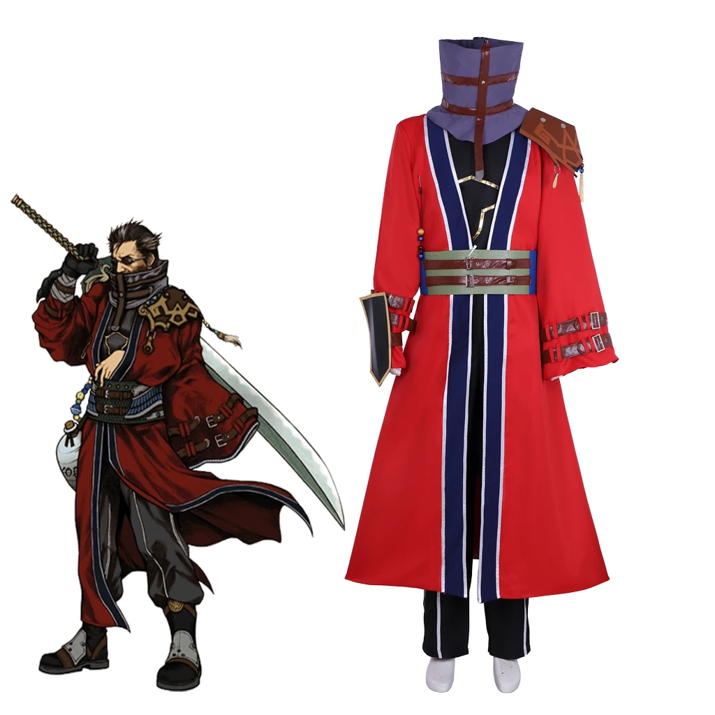 Game FFX Auron Cosplay Costume For Men Fancy Red Battle Uniform Suit Halloween Carnival Party Warrior Disguise Streetwear