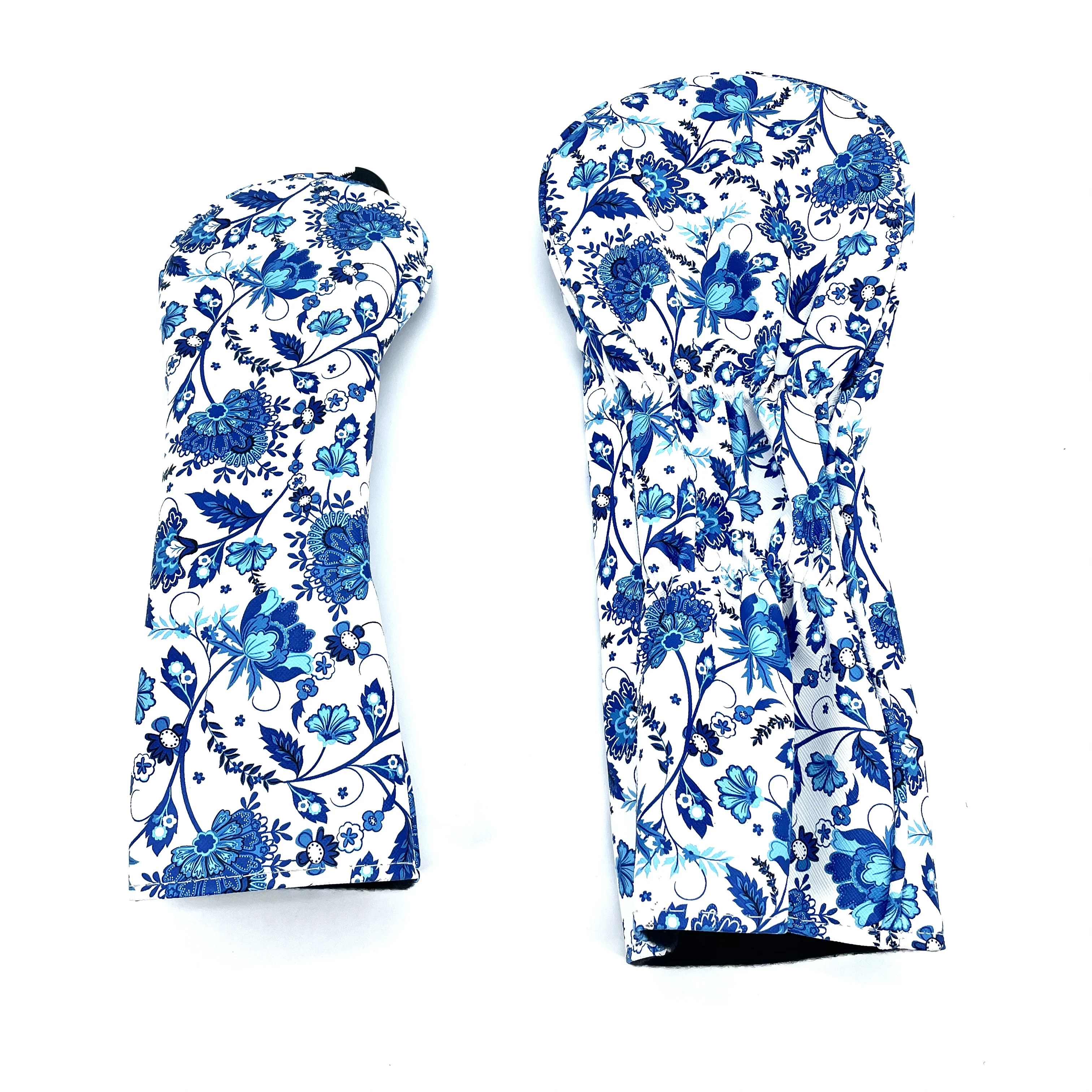 Couvre-tête de conducteur de golf en cuir PU, couvre-tête hybride, motif de fleurs de cerisier bleu, bois de parcours