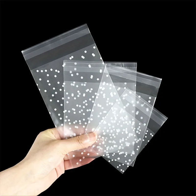 100pcs Self-Adhesive Dot Opp Bags, Polka Dot Cookie Bag, Clear Opp Cellophane Bags For Candy, Cookie, Party Favor Packaging Bags