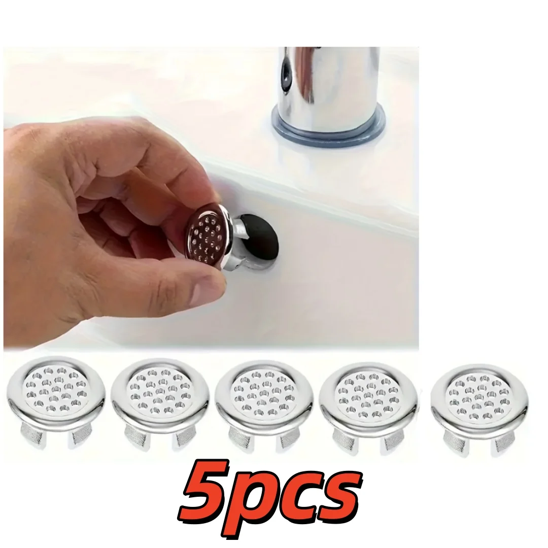 

5 Pieces of Elegant Stainless Steel Sink Drain Covers with Decorative Knobs, Leak-Proof, Easy-To-Install Overflow Stoppers for Bathroom and Kitchen Sinks, Stylish Design for Modern Sinks, Kitchen Sink Accessories