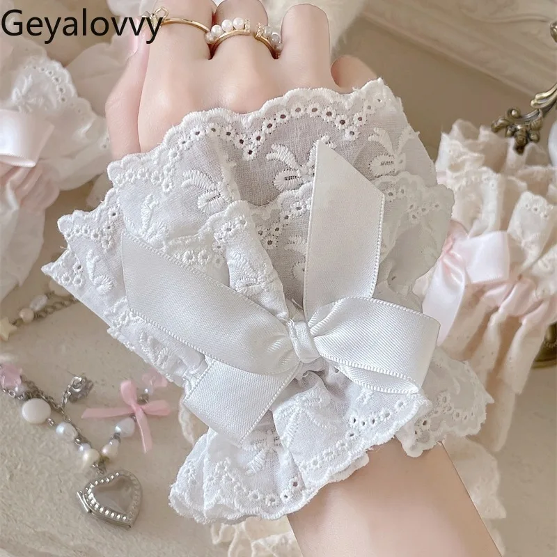 Manches en dentelle de couleur généative Lolita pour femmes, Design Original, nœuds d'été, doux, mignon, élégant, manches à main