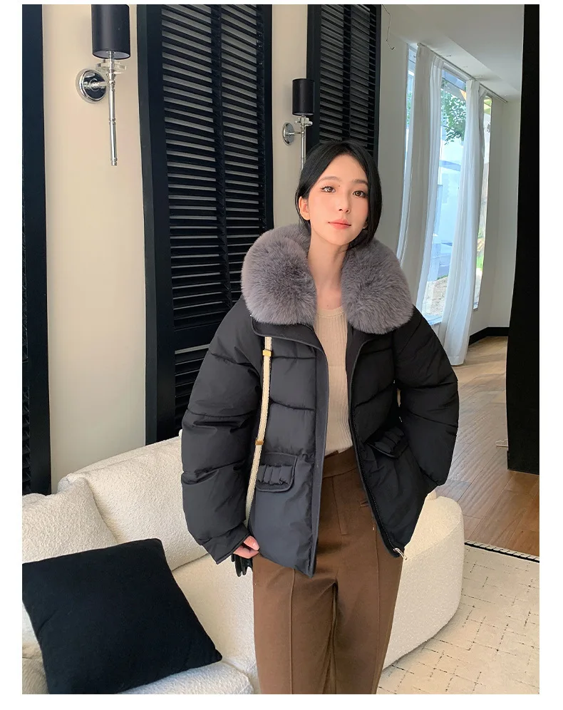 Simple Faux Fur Collar Padded Parka Women Thick Warm Winter Puffer Jacket 2026 Ladies Office Wear Casual Solid Zipper Outerwear