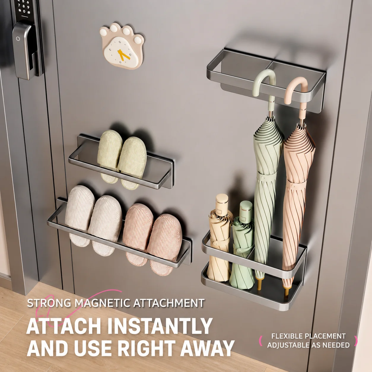 Magnetischer Türorganizer mit Starker Saugkraft, Kohlenstoffstahl-Hakenregal für Schlüssel, Kleidung, Hausschuhe, Regenschirme, Eingangsbereich-Aufbewahrung – Detail 4