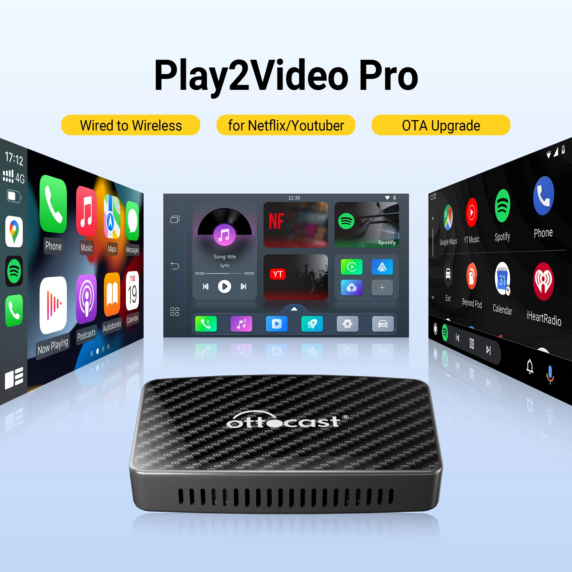 

OTTOCAST Play2Video Pro Wireless CarPlay Android Auto Adapter for Youtube for Netflix for IP TV Car Accessories for Kia Toyota