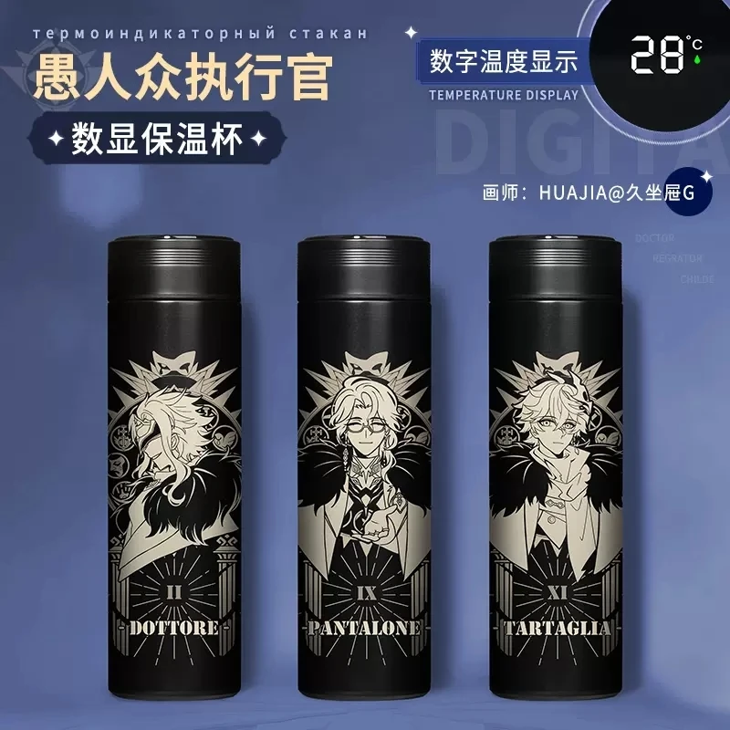 Game Genshin Impact Fatui Pantalone Dottore Tartaglia Cosplay Screen Display Stainless Steel Vacuum Thermos Cup Water Bottle