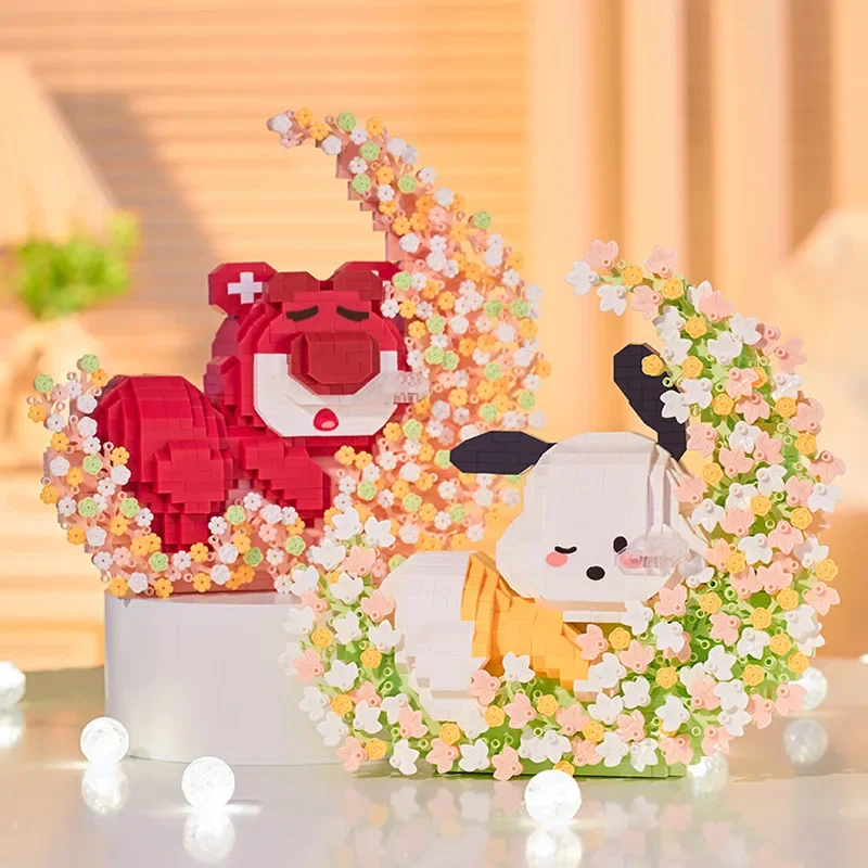 Sanrio микро строительные блоки Pochacco Kawaii Panda Cinnamoroll 3D модель DIY головоломка мини-кирпичи фигурки игрушки для рождественского подарка