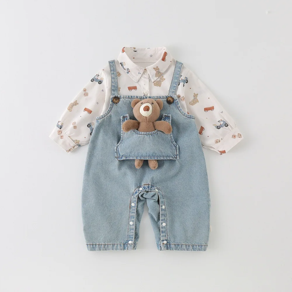 

Детский джинсовый комбинезон — весенне-осенний наряд для мальчиков и девочек, милый комбинезон для новорожденных, От 0 до 24 месяцев